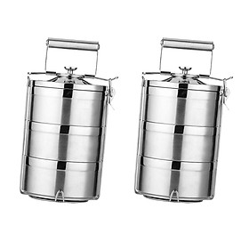 2X Tiffin Hộp Cơm Bento Nhiệt Hộp Đựng Thực Phẩm Di Động Giữ Ấm Thức Ăn 3 Tầng