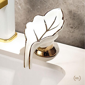 Khay đựng xà bông - Bông mút chất liệu sứ kẻ vàng kim | KỆ XÀ PHÒNG RỬA TAY SỨ DECOR HÌNH LÁ CAO CẤP 2022