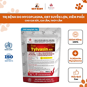 [1KG] Five-Tylvasin.625 - Phòng, trị bệnh do Mycoplasma, ORT Suyễn lợn, Viêm phổi, Viêm Phổi