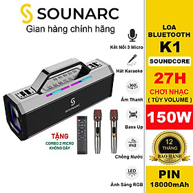 Hình ảnh Loa Karaoke Bluetooth 5.0 Sounarc K1 + 2 Micro Không Dây Công Suất 150W | Pin 18000mAh tích hợp | Chống nước IPX6 | Hỗ Trợ Thẻ Nhớ TF, Micro, USB, AUX - Hàng chính hãng