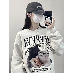 Áo Sweater Nỉ Unisex In Hình Mèo Dáng Thụng