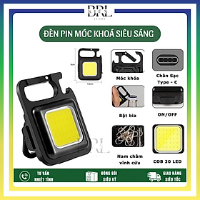 Mua Đèn pin mini kiêm móc khoá siêu sáng  3 Chế Độ Sáng Kèm Dây Sạc USB - Type C  đèn led móc khoá đa năng   nhỏ gọn