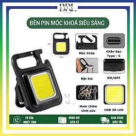 Đèn pin mini kiêm móc khoá siêu sáng ,3 Chế Độ Sáng Kèm Dây Sạc USB - Type C, đèn led móc khoá đa năng , nhỏ gọn