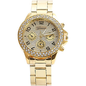 Wrist Watch Gold Crystal Steel Geneva Women