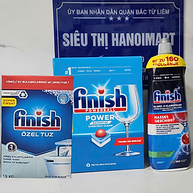 Combo Viên rửa bát fnish All in one 100 viên+Dung dịch nước làm bóng finish 750ml+Muối rửa bát chén finish 750ml cho Máy rửa bát
