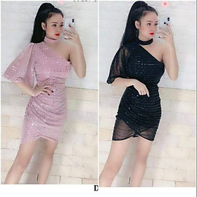 Đầm body kim sa lệch vai rút nhúng