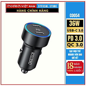 Mua Tẩu Choetech C0054 sạc nhanh trên ô tô 2 cổng Type C 40W (Hàng chính hãng)