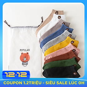 Set 10 Đôi Vớ Nữ In Hình Gấu Brown Xinh Xắn (Kèm Túi Đựng Hình Gấu)