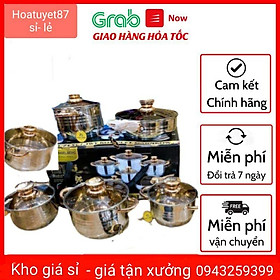 Hình ảnh bộ nồi inox 5 đáy có vung kính cường lực