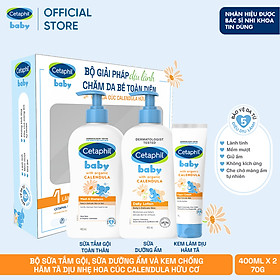 Bộ Sữa tắm gội 400ML + Sữa dưỡng ẩm 400ML + Kem chống hăm tã 70G CETAPHIL BABY WITH ORGANIC CALENDULA