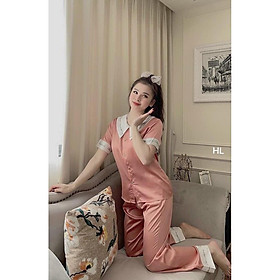 bộ Lụa Pizama Áo Cộc Quần Dài phối pijama lụa satin