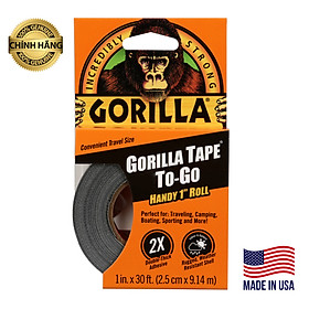 Cuộn Băng Keo Siêu Dính, Lớp Keo Dày Gấp Đôi Thương Hiệu Mỹ, Băng Keo Gorilla Tape To-Go Handy Roll 2.5cm x 9.14m