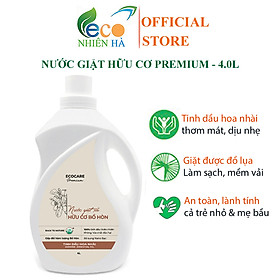 Nước giặt xả ECOCARE PREMIUM 4L tinh dầu nhài, nước giặt hữu cơ an toàn cho bé và mẹ bầu