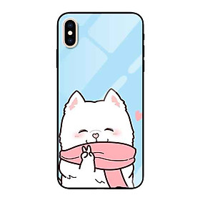 Ốp lưng kính cường lực cho iPhone Xs Max Nền Cừu Say Hi - Hàng Chính Hãng