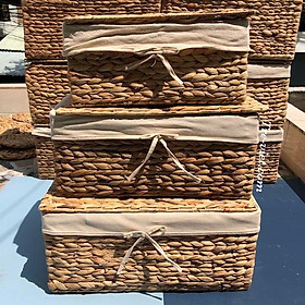 Mua Giỏ lục bình chữ nhật đa năng có nắp và lót - Storage basket - có sẵn 3 size