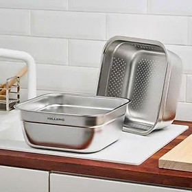 SET RỔ CHẬU INOX KELLER@ 32CM SIÊU TIỆN LỢI (1 chậu + 1 rổ vuông) hàng chính hãng