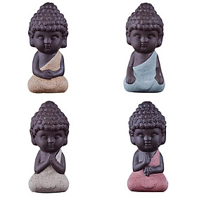 4pcs Little Monk Buddha Ceramic Statues Holder Tea Pet Home Tea Tray Decor