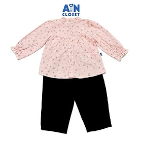 Bộ quần áo dài bé gái họa tiết Sơ mi Kẻ Nhí hồng cotton - AICDBGXJDDYY - AIN Closet