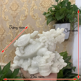 Mua Tượng đá long quy _ Rùa đầu rồng trang trí phong thủy - Long quy cõng rùa con - Dài 18cm - Trắng đá non nước