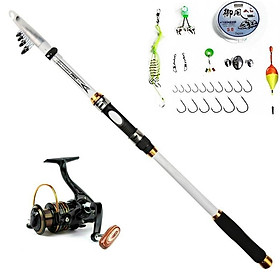 Cần câu cá carbon trắng - Kèm máy kim loại GF - Máy 5000 - Tặng 8 phụ kiện BCC96