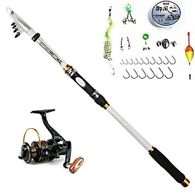 Cần câu cá carbon trắng - Kèm máy kim loại GF - Máy 3000 - Tặng 8 phụ kiện BCC94