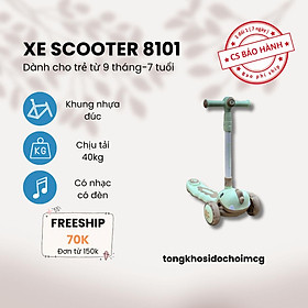 xe scooter con khủng long cho bé mã 8101, có nhạc và đèn