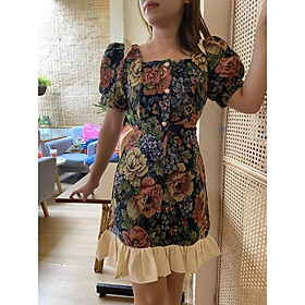 ĐẦM HOA VÂN NỔI LINEN - MÈO INDA HOUSE