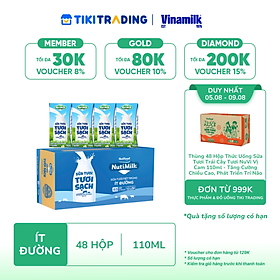 [05-09.08 QT Đơn Từ 999K] Thùng Sữa Tươi Tươi Sạch NutiMilk ít đường 110ml (Hộp 110ml x 48)