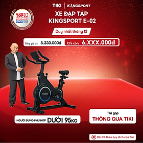 Xe đạp tập KINGSPORT Enjoy E-02 bánh đà 6kg, kháng lực từ tính êm ái, tích hợp đồng hồ đo lường chỉ số, cân nặng phù hợp dưới 80-85kg