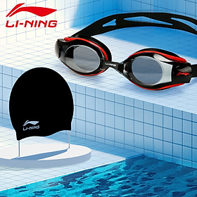 Li Ning LI-NING goggles men and women HD anti-fog swimming goggles ladies swimming goggles adult children flat goggles swimming cap set 55-808 black myopia 250 degrees