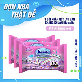 Combo 3 Gói Khăn ướt lau sàn kháng khuẩn hương Hoa tím (10 miếng)