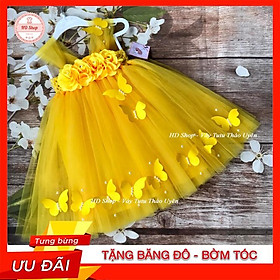Đầm công chúa cho bé ️️ Đầm công chúa đính hoa hồng bướm cho bé gái