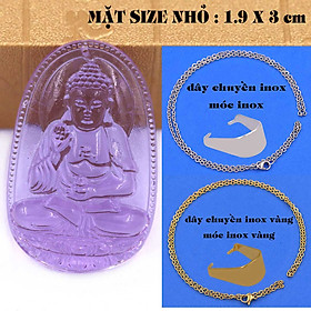 Mặt Phật A di đà pha lê tím 1.9cm x 3cm (size nhỏ) kèm vòng cổ dây chuyền inox vàng + móc inox vàng, Phật bản mệnh, mặt dây chuyền