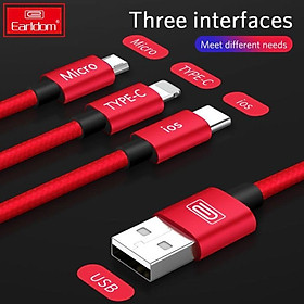 Mua Cáp sạc 3 đầu dành cho Iphone  Samsung  TypeC bọc dù cao cấp Earldom 015 - Hàng chính hãng