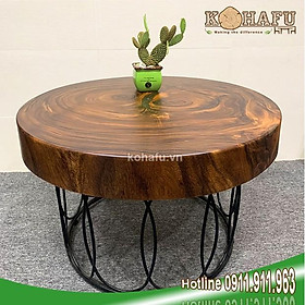 Mua Bàn sofa mặt gỗ me tây nguyên tấm/ Bàn tròn sofa/ Bàn tròn gỗ cẩm tây + Chân lồng sắt đen