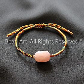 Vòng Tay Dây Ngũ Sắc Đá T.A Hồng (Pink Quartz) 15x11MM, Vòng Tay Phong Thuỷ, Hợp Mệnh Hoả, Thổ S50 - Bead Art