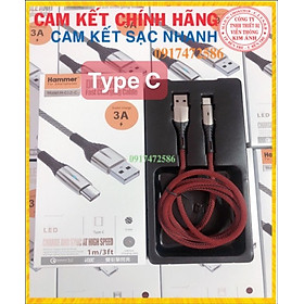Dây sạc nhanh 3A Hiệu Hammer ( H-C12-C ), Chân TypeC, Có đèn báo - Hàng Chính Hãng