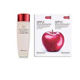 Combo Nước Hoa Hồng Dưỡng Trắng Da Chống Lão Hóa 3W Clinic Collagen Regeneration Softener 150ml và 1 Tẩy da chết SÁNG DA SẠCH MỤN Beauskin Apple White Peeling Mini Size