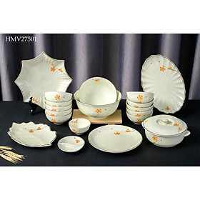 Mua Set Bộ đồ ăn Bát Tràng men kem  họa tiết vẽ thủ công