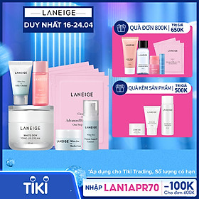 Bộ Kem dưỡng nâng tông da trắng hồng tự nhiên Laneige White Dew Tone Up Cream 50ml + tặng Bộ dưỡng trắng làm sáng da White Dew Trial Kit