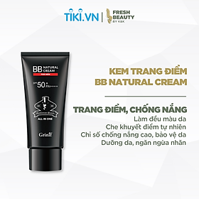 Kem che khuyết điểm chống nắng không lộ vân, dưỡng trắng da, giảm nhăn cho nam giới Grinif Natural BB Cream for Men 50g