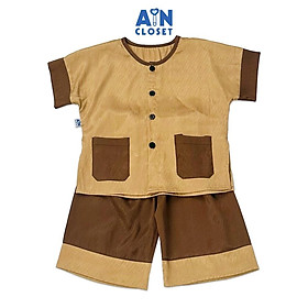 Bộ quần áo Bà ba lửng unisex cho bé Nâu Cà phê gấm lụa - AICDBTMEB3IV