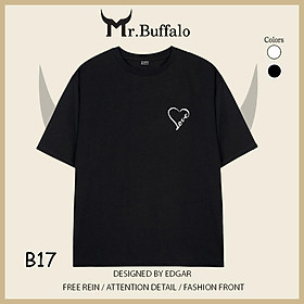 Áo Thun Đôi, Cặp Mr.Buffalo tim love Tshirt Cotton 100% có bigsize Unisex Local Brand B17 - B17 Đen