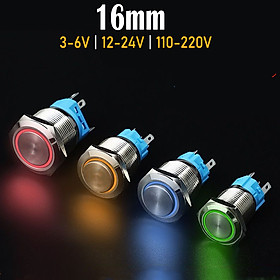Mua Công tắc nhấn giữ tự khóa có đèn LED 16mm (Điện áp 220V)  Chất liệu INOX  Chống ngấm nước