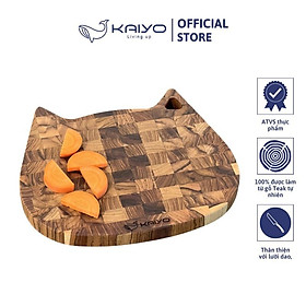 Mua Thớt thái gỗ teak đầu cây KAIYO decor hình con mèo  kích thước 24 x 20 x 2cm
