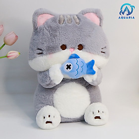 Gấu Bông Mèo Cầm Cá Mèo Con Ăn Vụng Cá Siêu Đáng Yêu Có Cót Kéo Quà Tặng Vui
