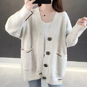 Áo khoác cardigan len nữ tay phồng trẻ trung phong cách Hàn, thời trang thu đông 2021