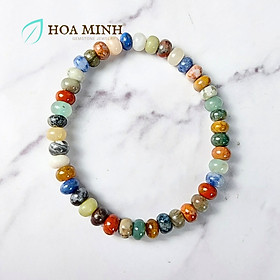 Vòng tay phong thủy kiểu bánh xe hạt 6.4 li ngũ hành đủ loại đá Lapis Lazuli thanh kim, Chalcedony, Thạch anh, Ngọc jasper không kén mệnh - 16-17.5cm