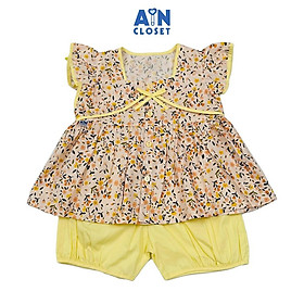 Bộ quần áo Ngắn bé gái họa tiết Hoa Nhí Vàng Nâu Cotton - AICDBGDVVE7N - AIN Closet