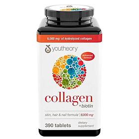 Viên uống bổ sung Collagen+Biotin Youtheory Collagen Type 1-2-3 390 Viên -